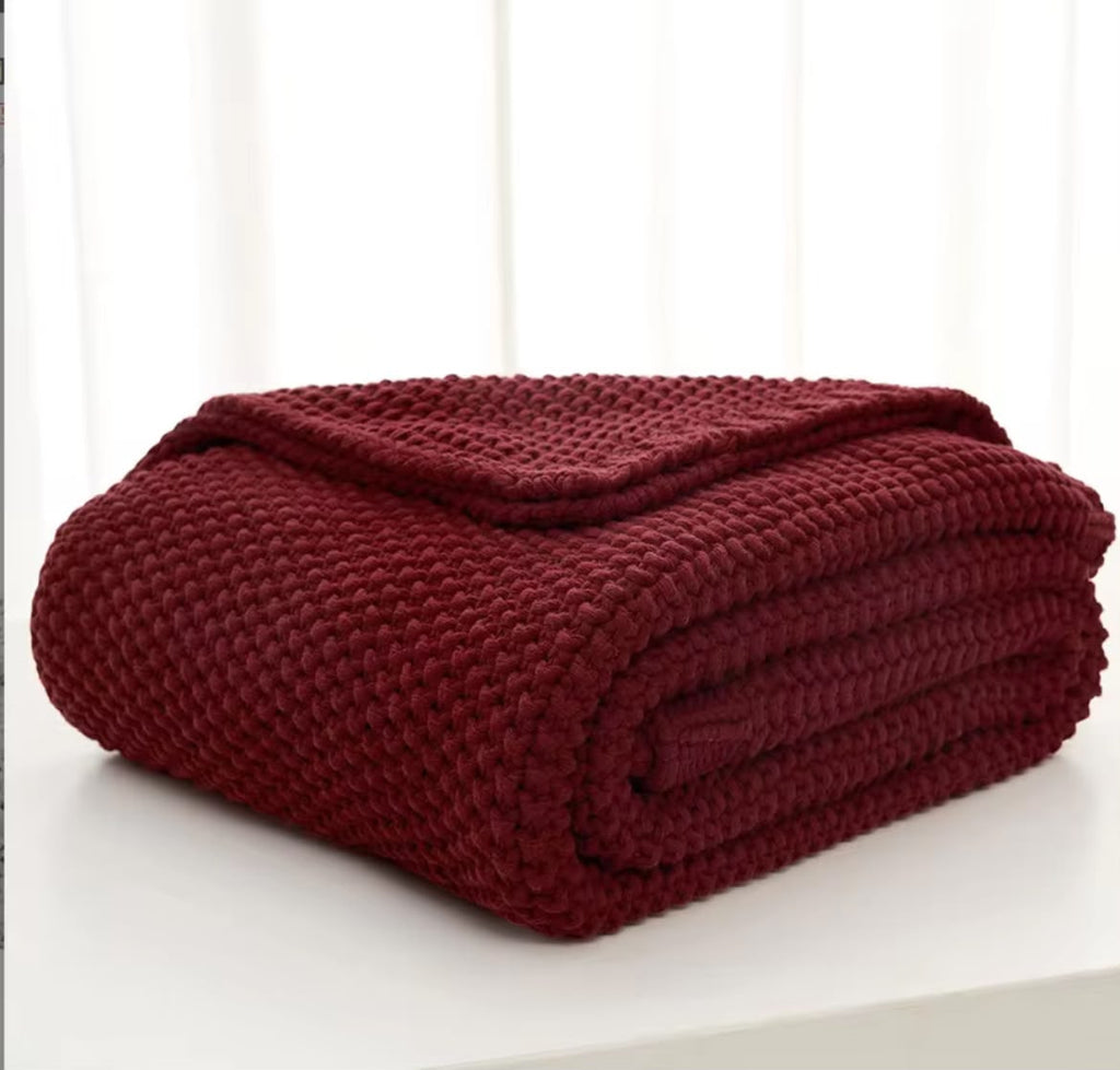 Chunky knit throw blanket additional colour variant folded