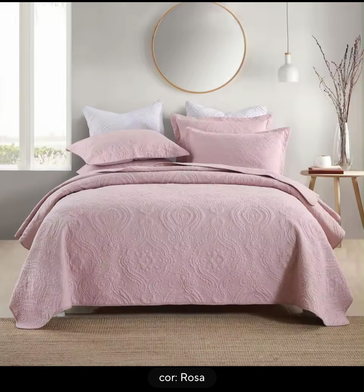 Blush pink matelassé cotton bedspread full bed set with matching pillowcases