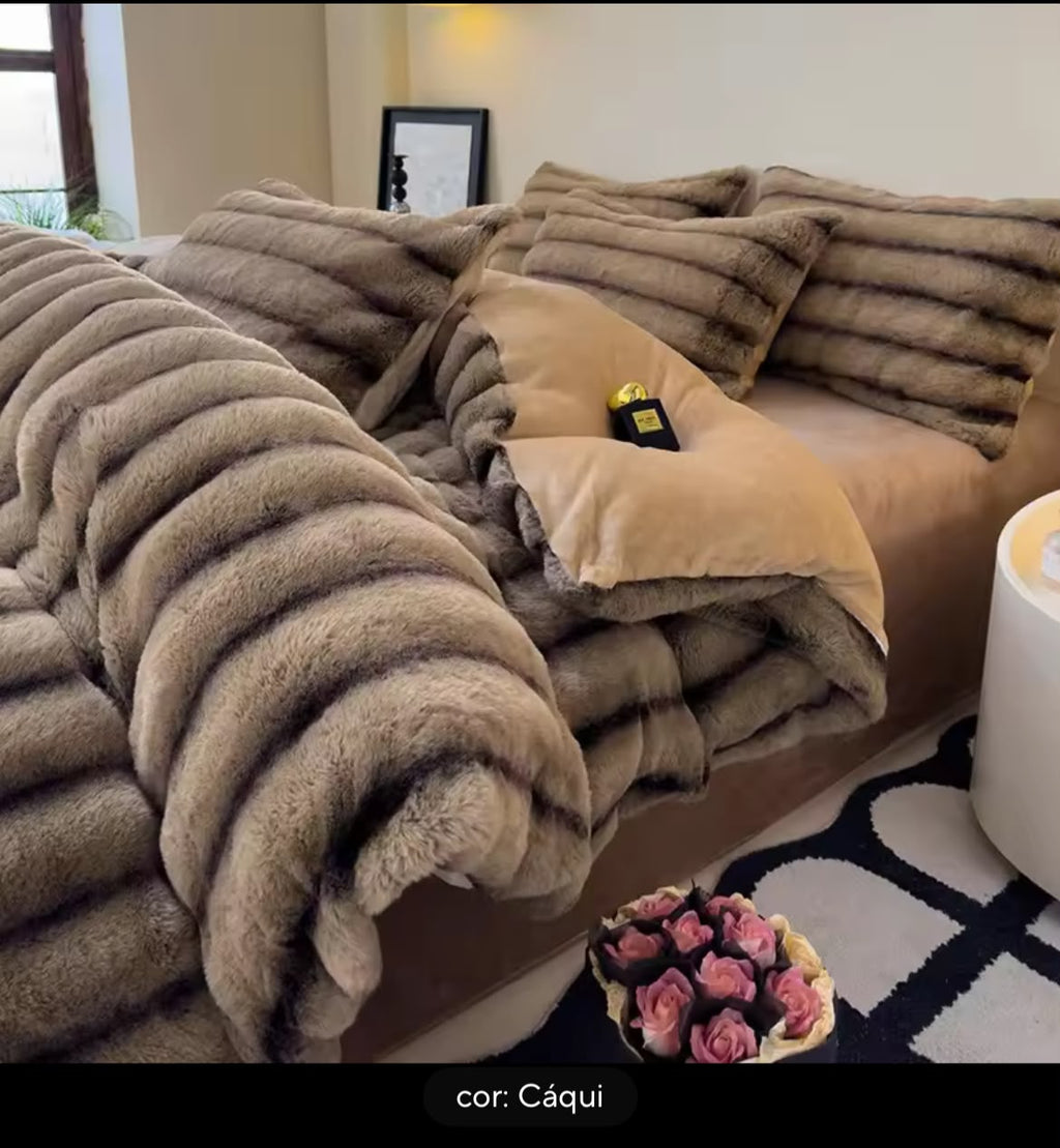 Luxury Rabbit Velvet Bedding Set – 4 Pieces, Thick Milk Velvet with Rabbit Fur, Warm and Cosy