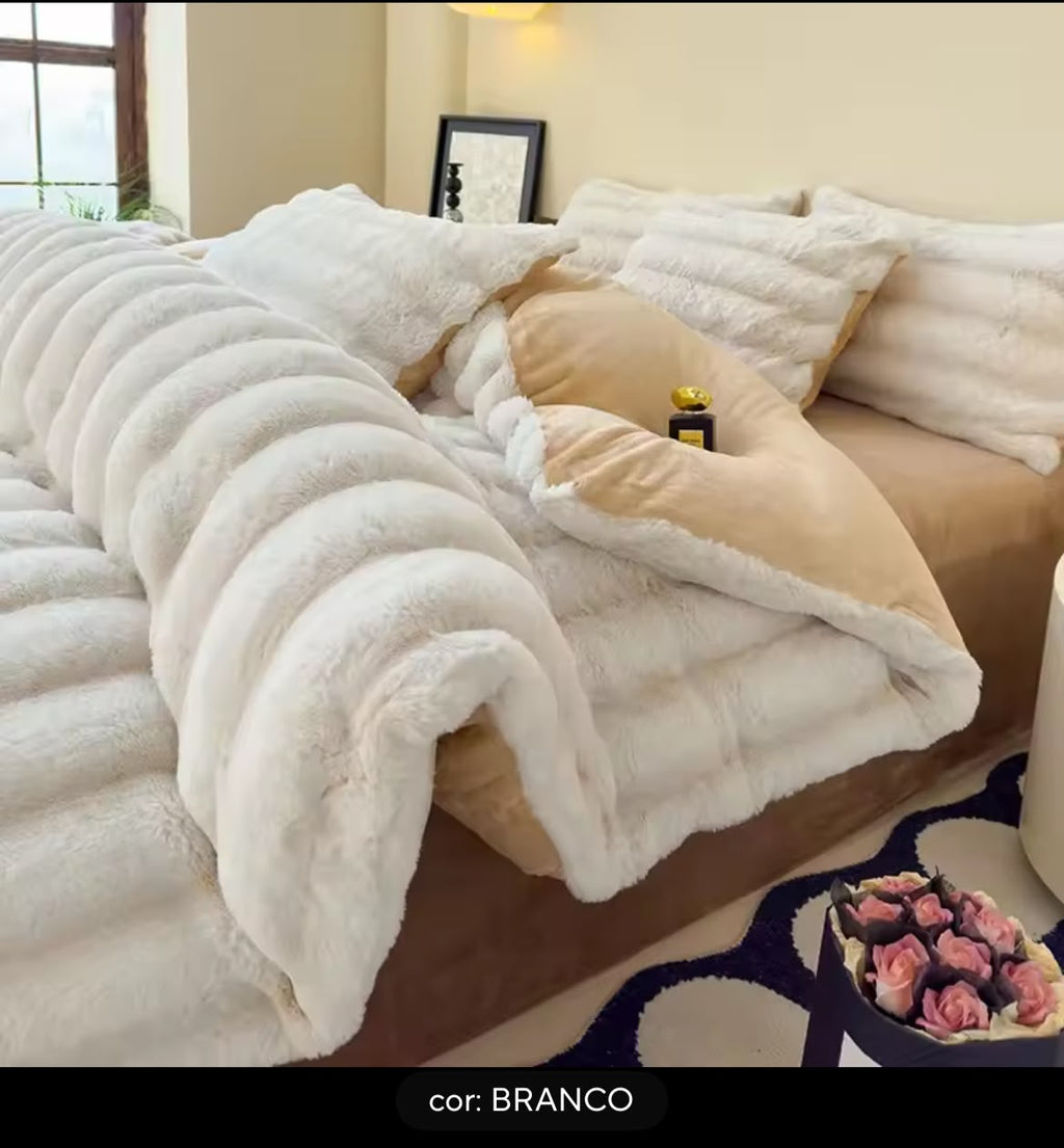 Luxury Rabbit Velvet Bedding Set – 4 Pieces, Thick Milk Velvet with Rabbit Fur, Warm and Cosy