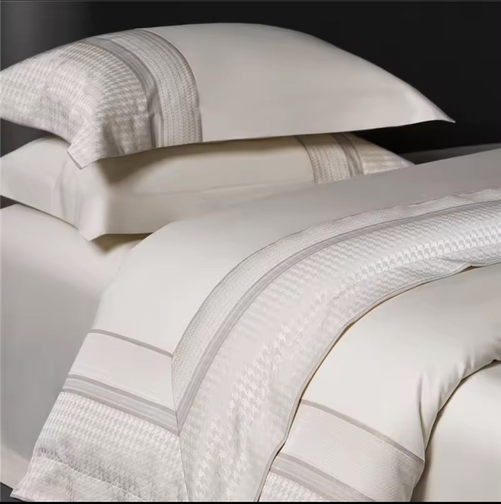 Full bed styled with Egyptian cotton hotel white bedding set and pillowcases
