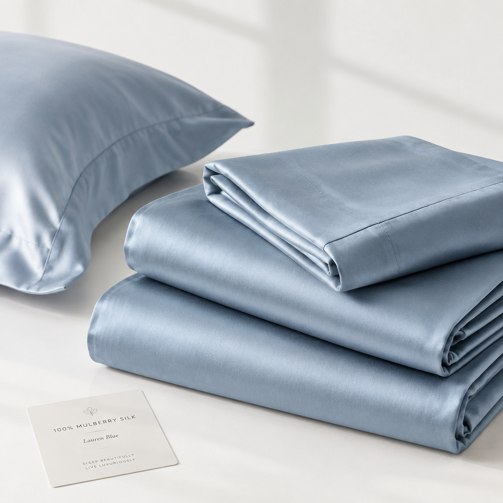 Solid Silk Bedding Set in Lauren Blue