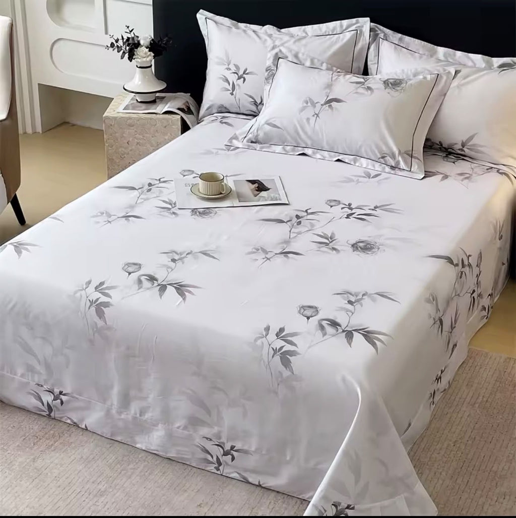 Flat Sheet Floral Jacquard 300TC - Aurora Bedding