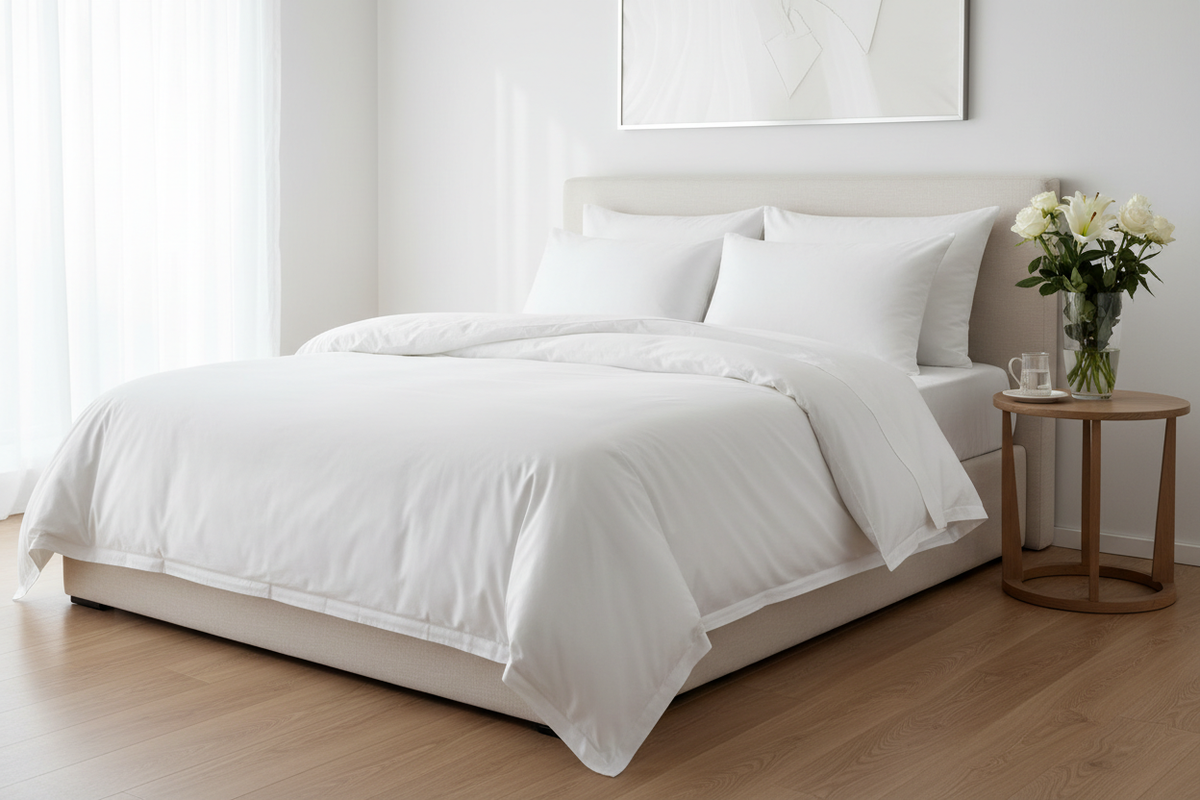 Luxury pure cotton duvet on elegant bed